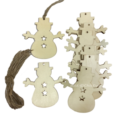 20 Christbaumschmuck Anhänger aus Holz Schneemänner - zum Schließen ins Bild klicken